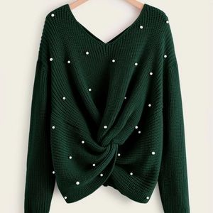 Pearl Beaded front twist PLUS Sweater